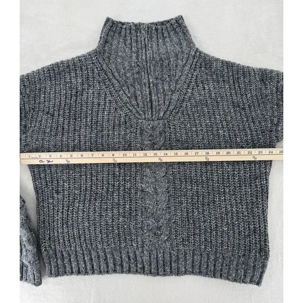 PrAna Womens Gray Cableknit Sweater Wool Blend Mock Neck 1/4 Zip M Cabincore - Picture 10 of 11